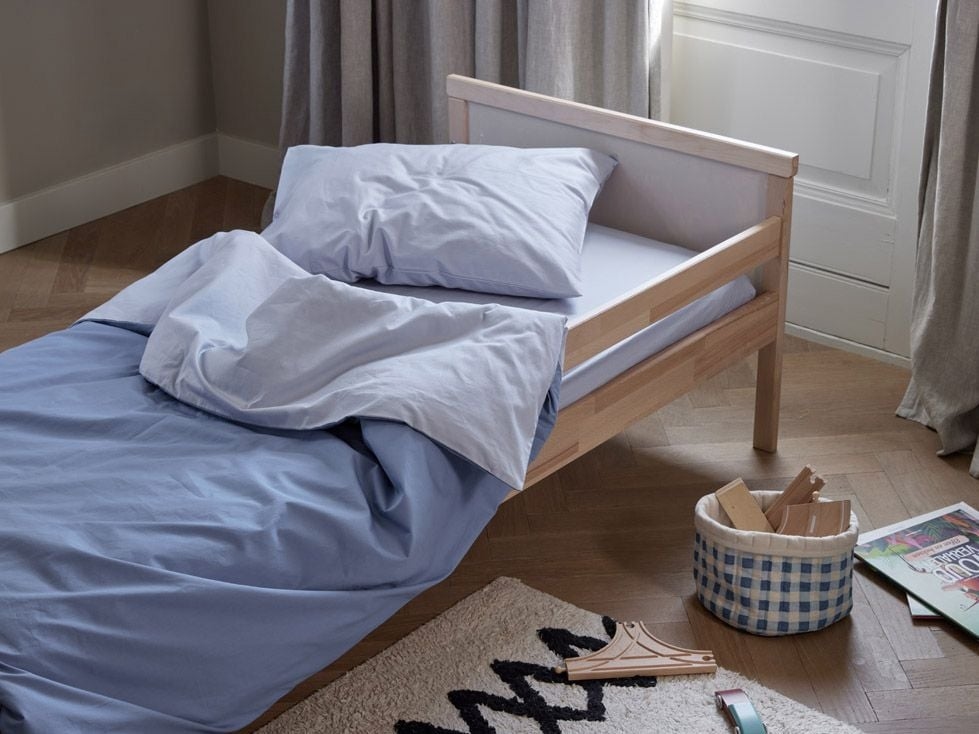 Housse de couette enfant percale de coton double face bleu lavande/serein