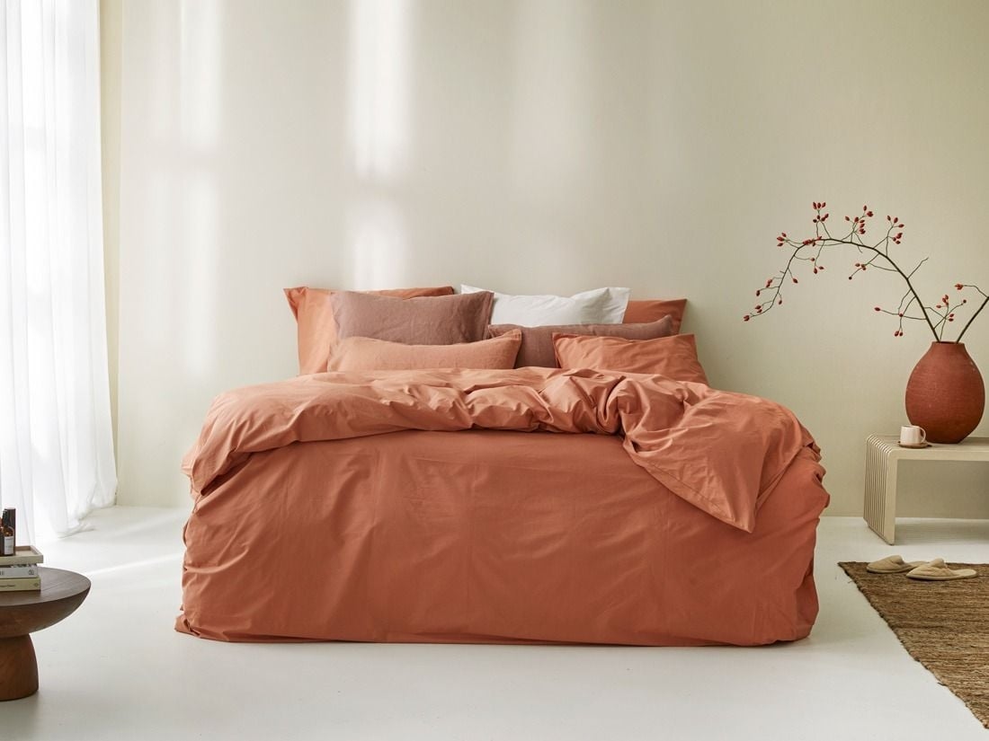 Parure de lit percale de coton terracotta