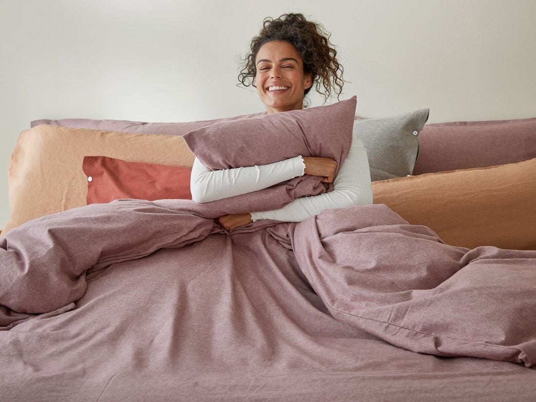 Parure de lit flanelle de coton mauve chambray