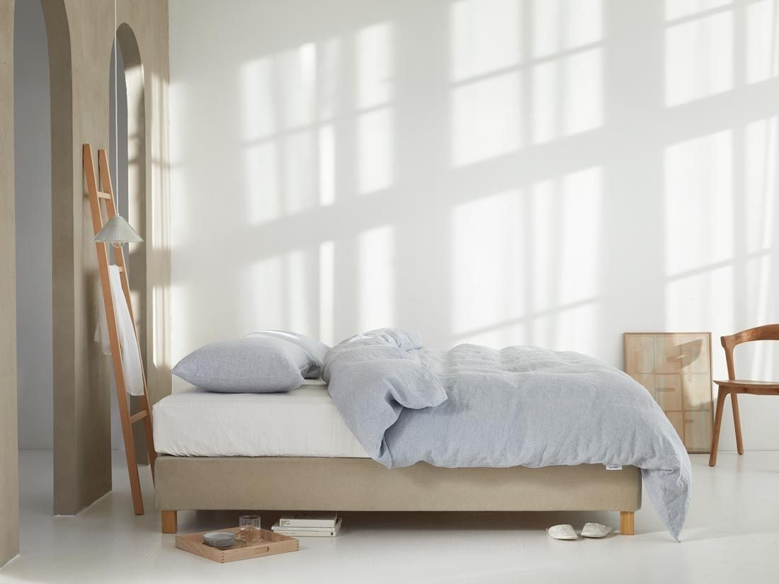 Housse de couette lin lavé bleu chambray