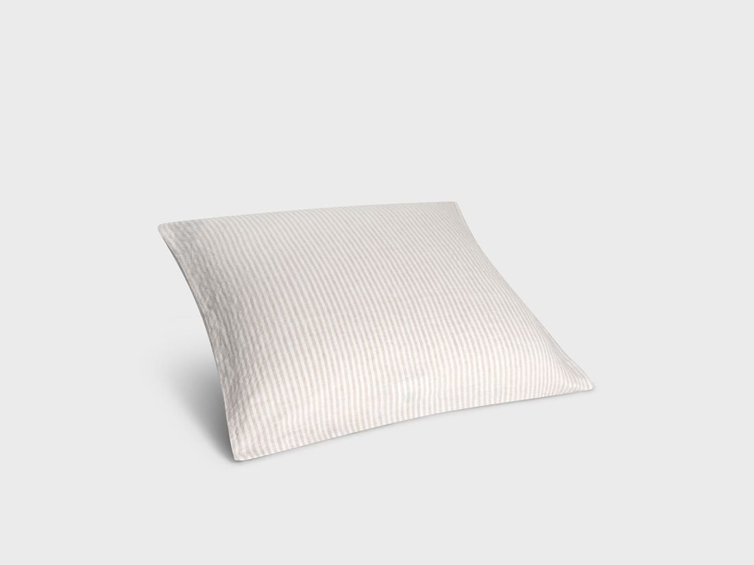 Taie d'oreiller lin lavé à rayures naturelles