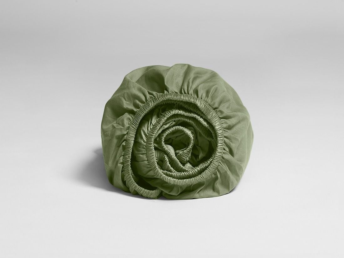 Drap-housse enfant satin de coton vert olive moyen