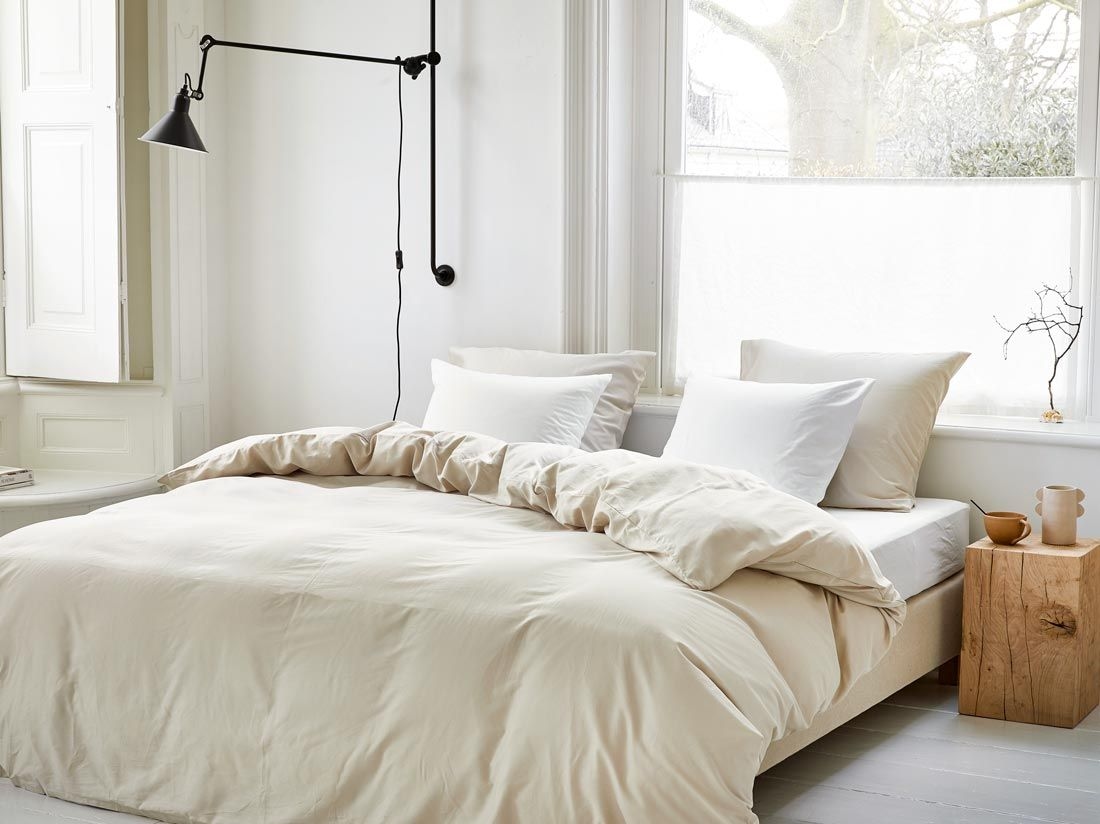 Parure de lit satin de coton gris sable